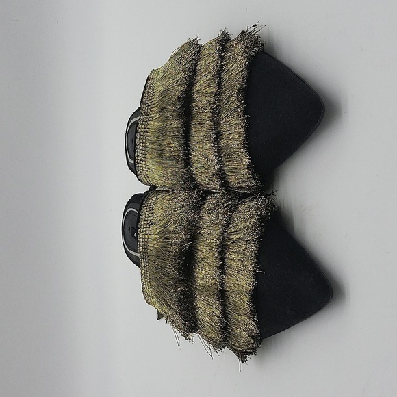 382- Zara Basic Collection Black Fringe Flat Mules Size 7.5 NWT - Picture 5 of 9